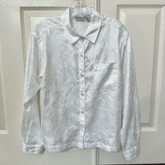 Chico’s white long sleeved button down blouse - Picture 1 of 7